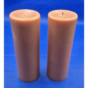 Two Peach Color 8" Tall Pillar Candles Unscented Barely Used